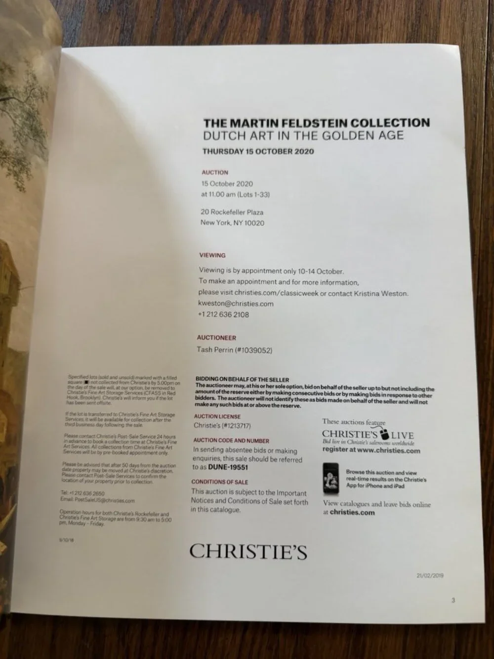 Christie’s‎ Auction Catalog Martin Feldstein Collection Dutch Art In Golden Age